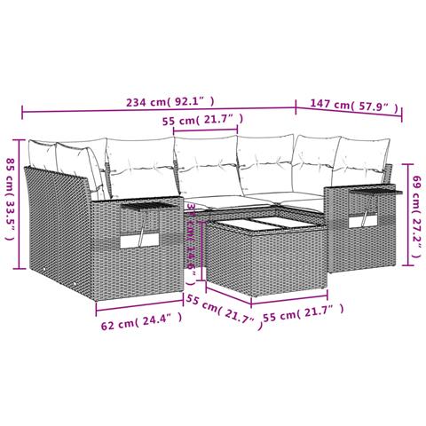 Set Divani Da Giardino 7 Pz Con Cuscini Grigio In Polyrattan - Foto 3