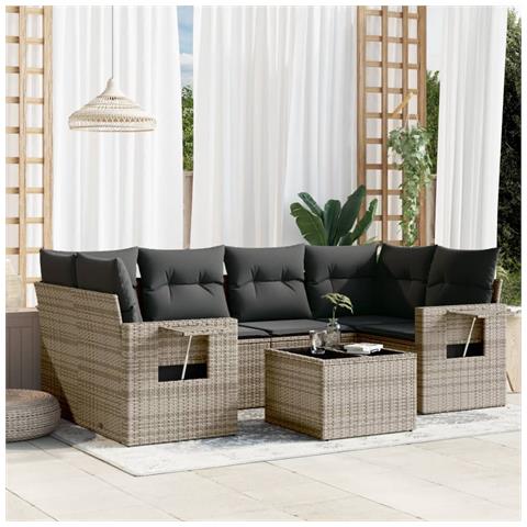 Set Divani Da Giardino 7 Pz Con Cuscini Grigio In Polyrattan - Foto 1
