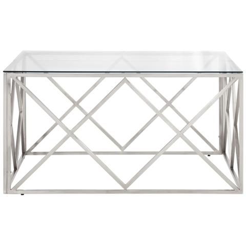 Tavolino Salotto Argento Acciaio Inossidabile Vetro Temperato - Foto 2