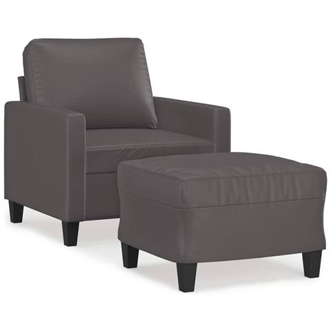 Poltrona con Poggiapiedi Grigio 60 cm in Similpelle - Foto 1