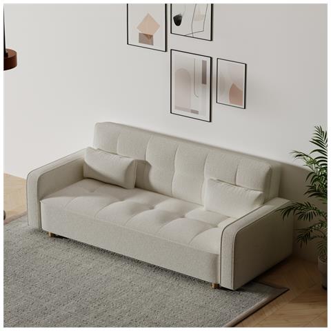 Copenhague Divano Scandinavo A 3 Posti Trasformabile In Tessuto Bouclette Bianco - Foto 2