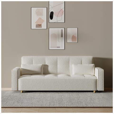 Copenhague Divano Scandinavo A 3 Posti Trasformabile In Tessuto Bouclette Bianco - Foto 1
