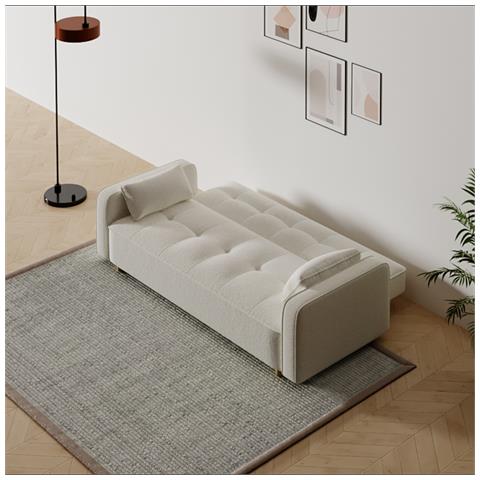 Copenhague Divano Scandinavo A 3 Posti Trasformabile In Tessuto Bouclette Bianco - Foto 6