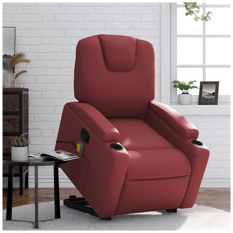 Poltrona Alzapersone Massaggi Reclinabile Rosso Vino Similpelle - Foto 2