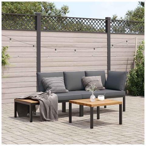 Set Divani da Giardino 3 pz con Cuscini in Alluminio Nero - Foto 2