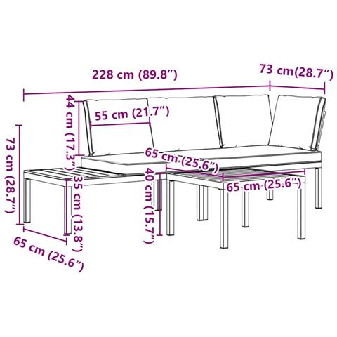 Set Divani da Giardino 3 pz con Cuscini in Alluminio Nero - Foto 9