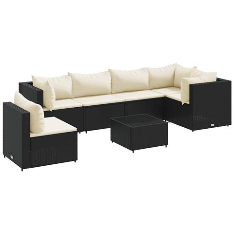 Set Salotto da Giardino con Cuscini 7pz Nero Polyrattan - Foto 1