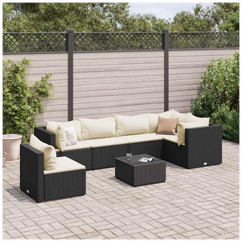 Set Salotto da Giardino con Cuscini 7pz Nero Polyrattan - Foto 2
