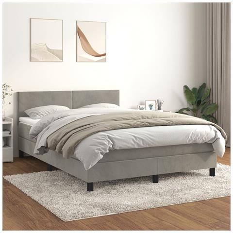 Giroletto a Molle con Materasso Grigio Chiaro 140x200cm Velluto - Foto 2