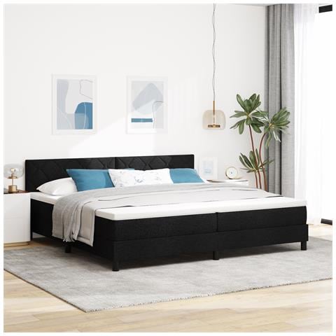 Letto con Rete a Molle Nero 200x200 cm Tessuto - Foto 2