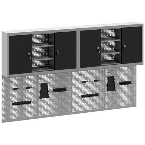 Set di 4 Pezzi di Mobile per Attrezzi e Pannello forato da Montare a Muro in Metallo Nero - Foto 1