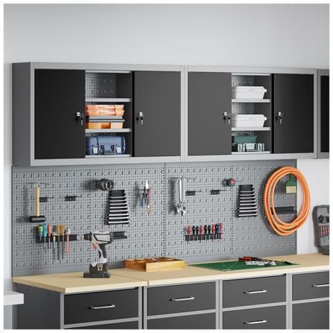 Set di 4 Pezzi di Mobile per Attrezzi e Pannello forato da Montare a Muro in Metallo Nero - Foto 2