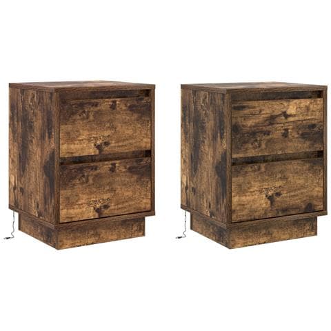 Comodini con luci LED 2 pezzi Rovere affumicato 39x34.5x50 cm - Foto 1