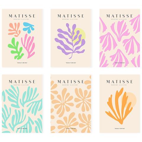 Set Di 6 Stampe Künstlerischen Illustrationen Von Henri Matisse Pastellfarben Sammlung Von Dekorations Gemälden Im Kunstgalerie Stil A3 Senza Cornice - Foto 1