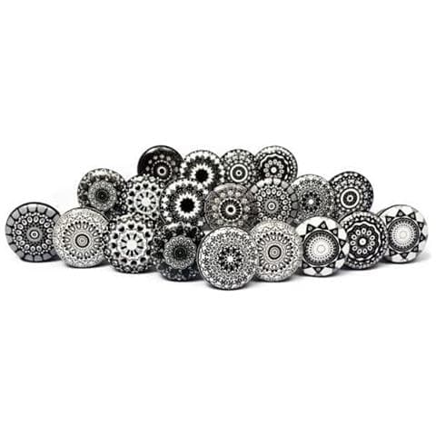 Set Di 20 Pomelli In Ceramica Mosaico Floreale Nero Maniglie Artigianali Per Armadi, Cassetti, Cassettiere E Appendiabiti Diametro 40 Mm - Foto 1