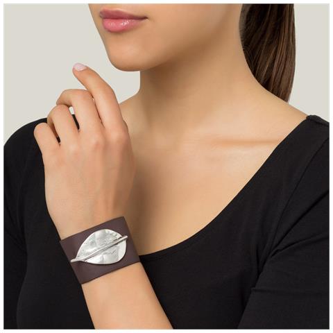 Bracciale In Pelle E Argento ""foglia"" Marrone-argento - Foto 2