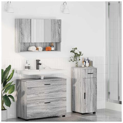 Set di mobili per il bagno con cassetto 3 pcs Grigio Sonoma - Foto 2