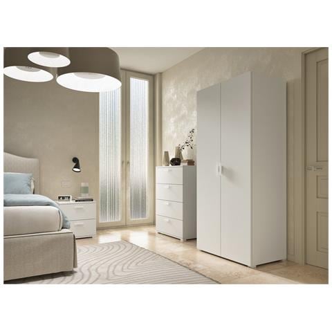 Armadio Camera Da Letto Susella - Guardaroba 2 Ante 2 Ripiani, 80x180h Cm Bianco - Foto 2