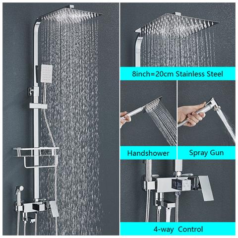 Colonna doccia, Blackswan, tipo M126, modello cromato lucido regolabile, con bocca girevole, doccetta a pressione e mensola, misura 20 cm - Foto 2