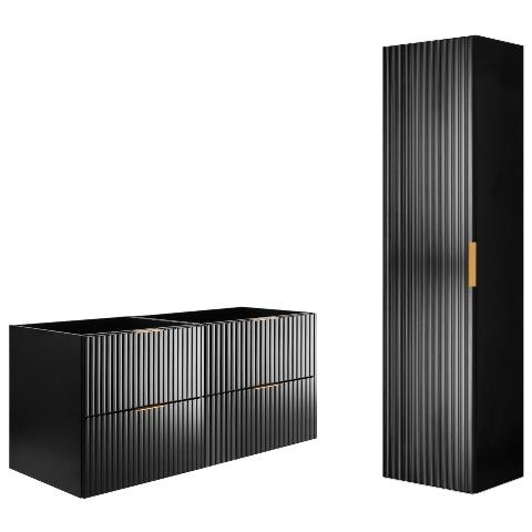 | Set di mobili da bagno - nero opaco | 120/57/46 cm & 35/136/27 cm | Mobili sottolavabo, mobili da bagno, colonne, mobiletti da bagno - Foto 1