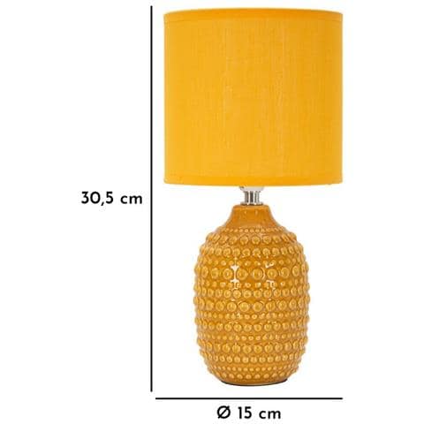 Lampada Da Comodino Points Ocra In Ceramica Con Paralume In Tessuto — Ø 15 Cm - Foto 6