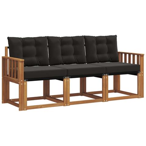 Set di divani da esterno con cuscino 3 pcs Naturale e Nero - Foto 1