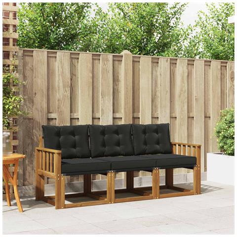 Set di divani da esterno con cuscino 3 pcs Naturale e Nero - Foto 2