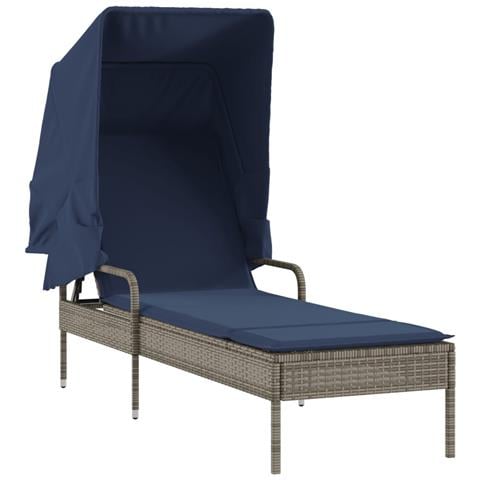 Lettino prendisole con baldacchino in Polyrattan Grigio - Foto 1