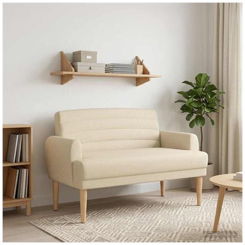 Loveseat con bottoni imbottiti Crema 116 x 67 x 80 cm Tessuto - Foto 2