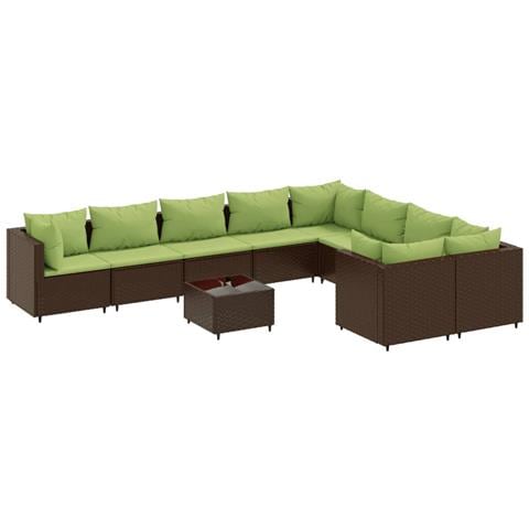 Set Divani da Giardino 10pz con Cuscini in Polyrattan Marrone - Foto 1