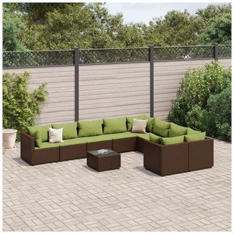 Set Divani da Giardino 10pz con Cuscini in Polyrattan Marrone - Foto 2