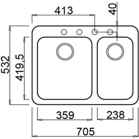 Lavello Fox 330 Granitek 70x53 cm 2 vasche Colore Bianco 68 - Foto 2
