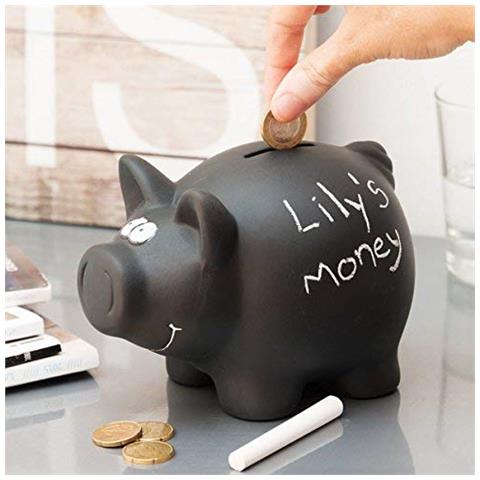 Out of the blue Salvadanaio in Ceramica, Maialino Nero con Gesso per Scrivere, ca. 16 x 12 cm - Foto 5