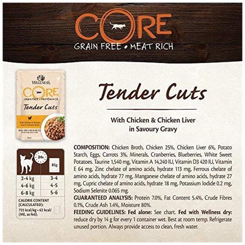 Wellness Nucleo Tender Cuts Wet Cat Food Naturale Grano-libero Completo - Pollo Selezione Multipack 6 X 85 G Sacchetti - Foto 2