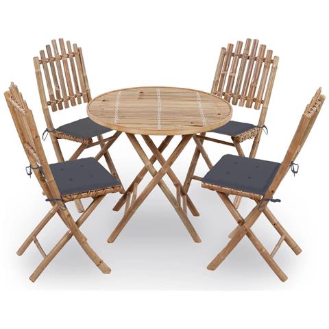 Set Da Pranzo Da Giardino 5 Pz Pieghevole Con Cuscini In Bamb? - Foto 1