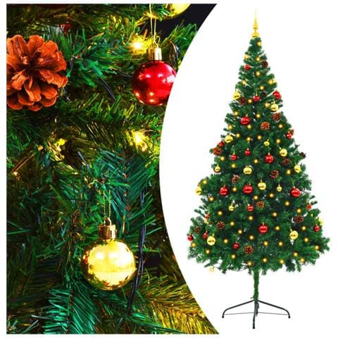 Albero di Natale Preilluminato con Palline Verde 210 cm - Foto 1