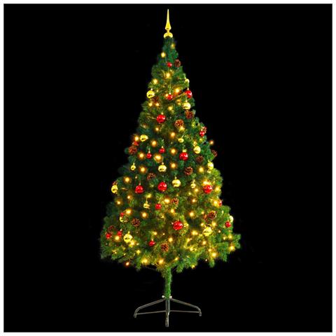 Albero di Natale Preilluminato con Palline Verde 210 cm - Foto 9