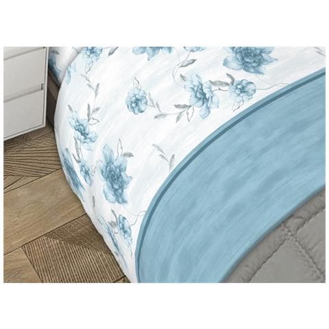 Completo Lenzuola 100% Cotone Made Italy Fantasia Floreale Gaia C.n Matrimoniale Azzurro - Foto 2