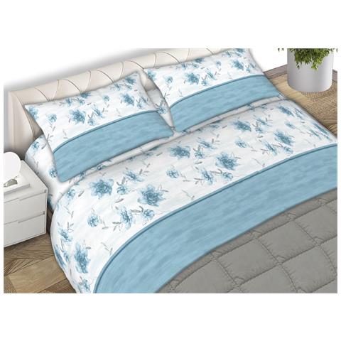 Completo Lenzuola 100% Cotone Made Italy Fantasia Floreale Gaia C.n Matrimoniale Azzurro - Foto 1