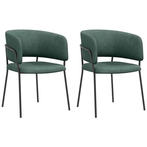 Set 2 Sedie Per Cucina Imbottite, In Tessuto Effetto Velluto E Acciaio, 57x53x73 Cm, Verde - Foto 1