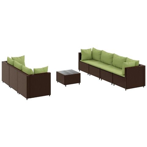 Set Divani Da Giardino 8 Pz Con Cuscini In Polyrattan Marrone - Foto 2