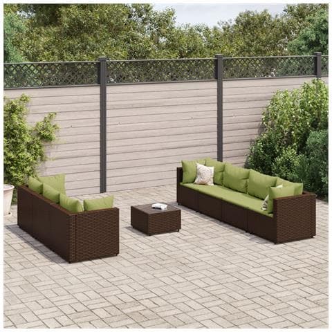 Set Divani Da Giardino 8 Pz Con Cuscini In Polyrattan Marrone - Foto 1