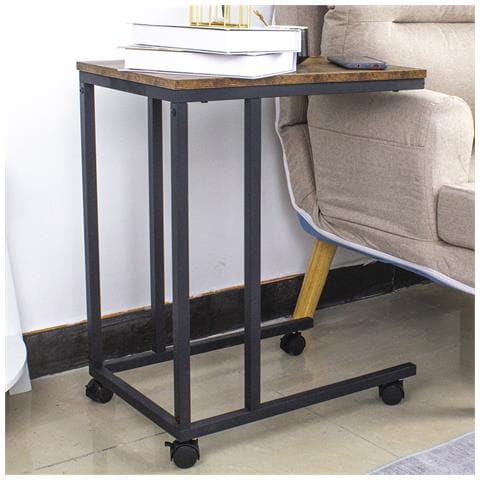 Tavolino da Caffe Porta Pc Laterale Divano Letto Metallo legno con Ruote Moderno - Foto 1