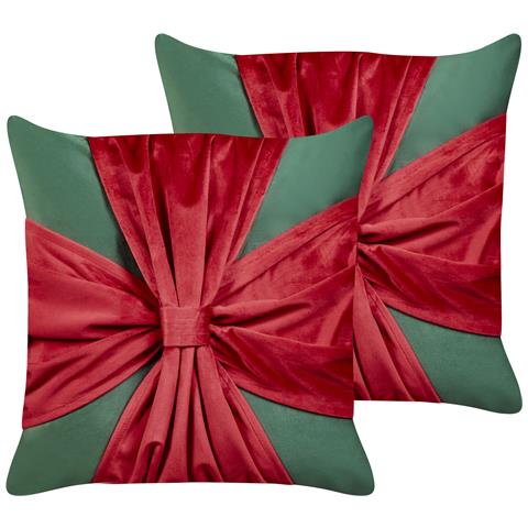 Set Di 2 Cuscini Marshmallow Velluto 45 X 45 Cm Rosso Verde Modello Natalizio - Foto 2