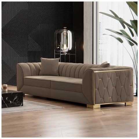 Divano Vera 2 Posti In Tessuto Babyface 06 Marrone Con Gambe Oro - Foto 1