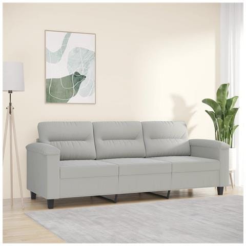 Divano A 3 Posti Grigio Chiaro 180 Cm In Tessuto Microfibra - Foto 1