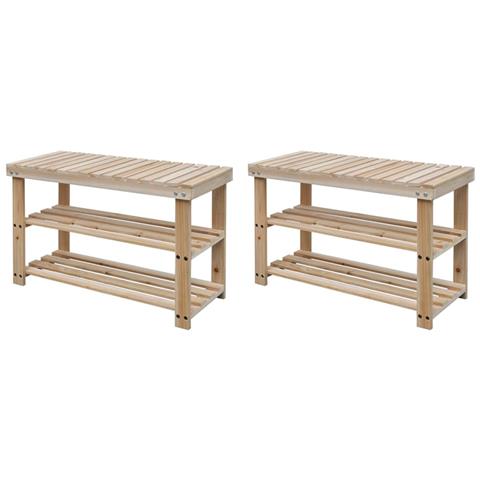 Lusso Casadino -  Scarpiera 2 In 1 Con Piano D'appoggio 2 Pz In Legno Massello - Foto 2