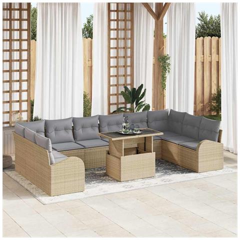 Set Divano da Giardino 11 Pezzi con Cuscini Beige in Polyrattan - Foto 2