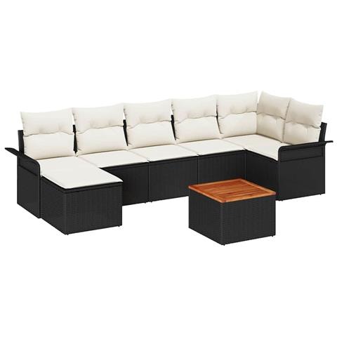 Set Divano da Giardino 8 Pezzi con Cuscini Nero Poly Rattan Acacia - Foto 1