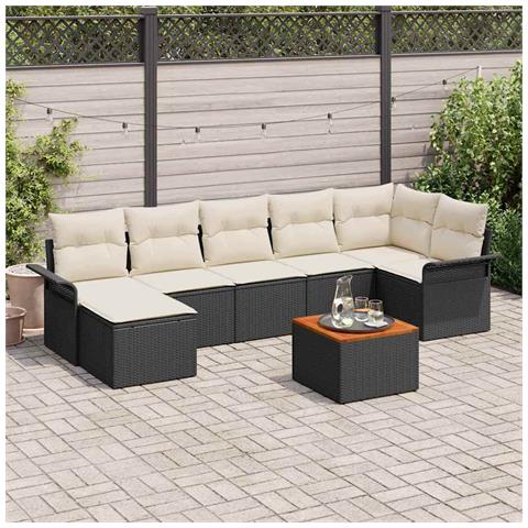 Set Divano da Giardino 8 Pezzi con Cuscini Nero Poly Rattan Acacia - Foto 2